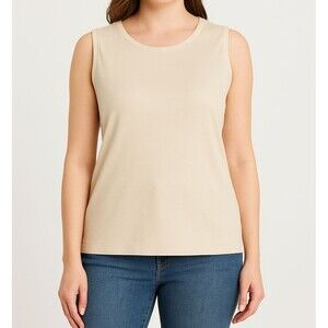 Karen Scott Women’s Sleeveless Tank Top Beige XL 100% Cotton Casual Basic Shirt